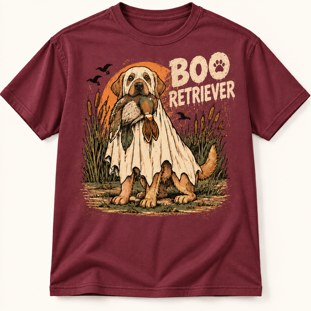 Boo Retriever Funny Halloween Duck Hunting Dog Graphic Tee