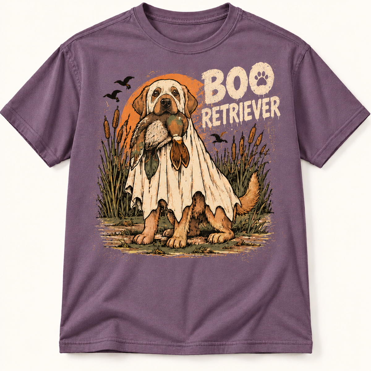 Boo Retriever Funny Halloween Duck Hunting Dog Graphic Tee