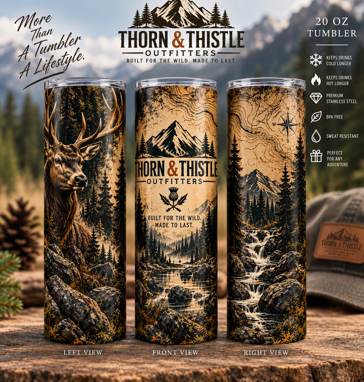 Thorn & Thistle Wilderness 20 oz Tumbler-Buck