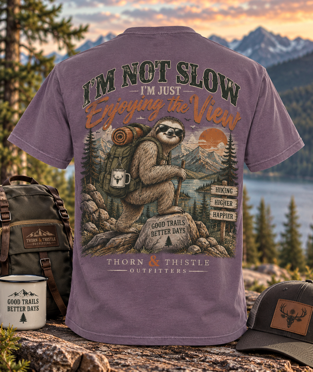 Enjoying the View – Sloth Hiking Tee