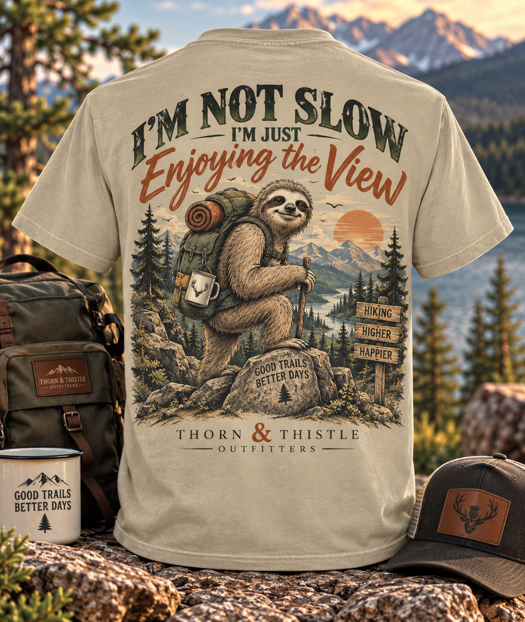 Enjoying the View – Sloth Hiking Tee