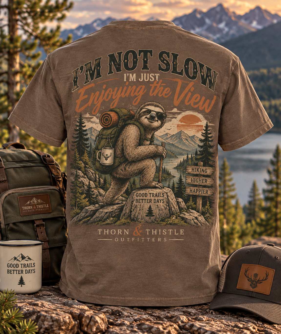 Enjoying the View – Sloth Hiking Tee