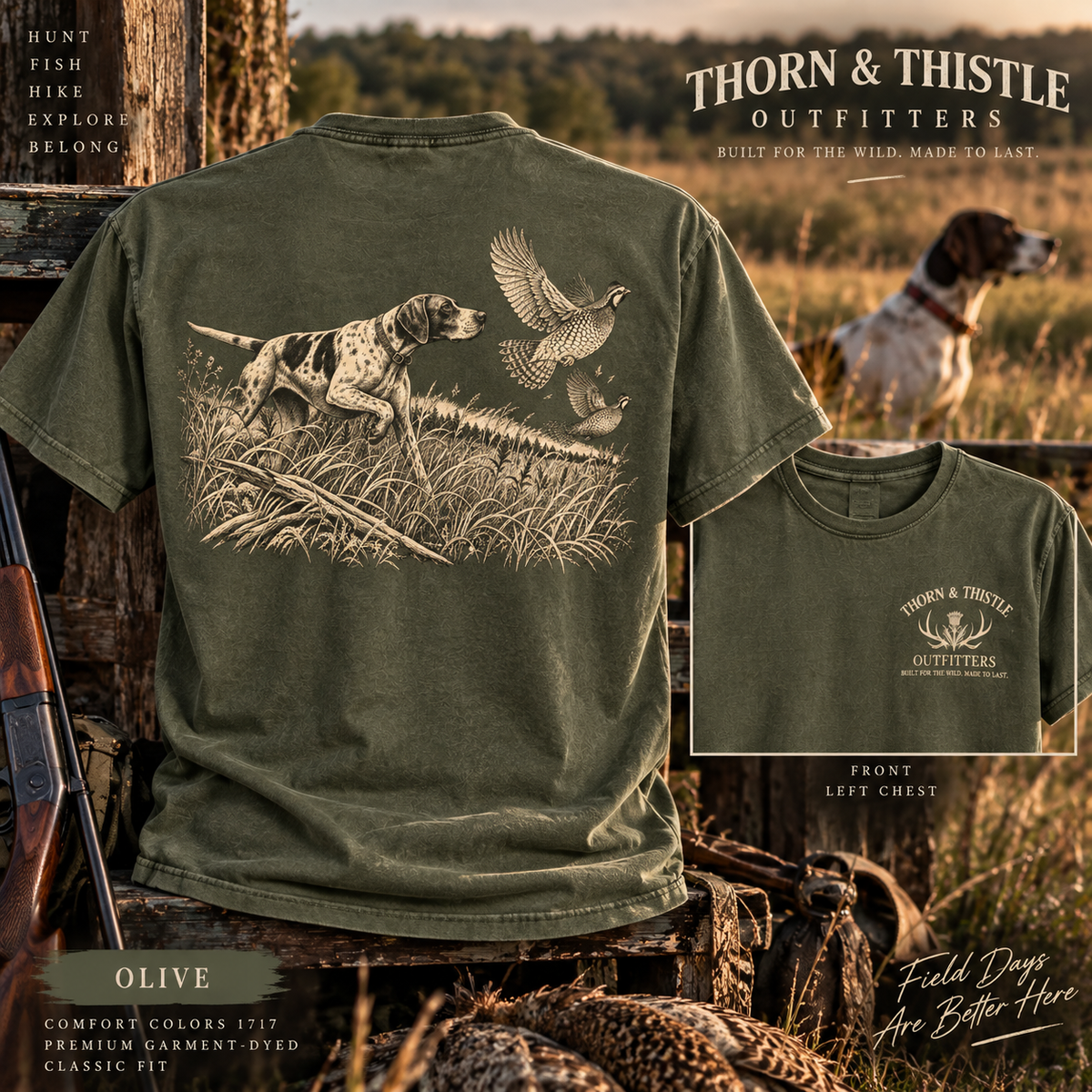 Vintage Upland Bird Hunting Tee – Pointer Dog Graphic Shirt