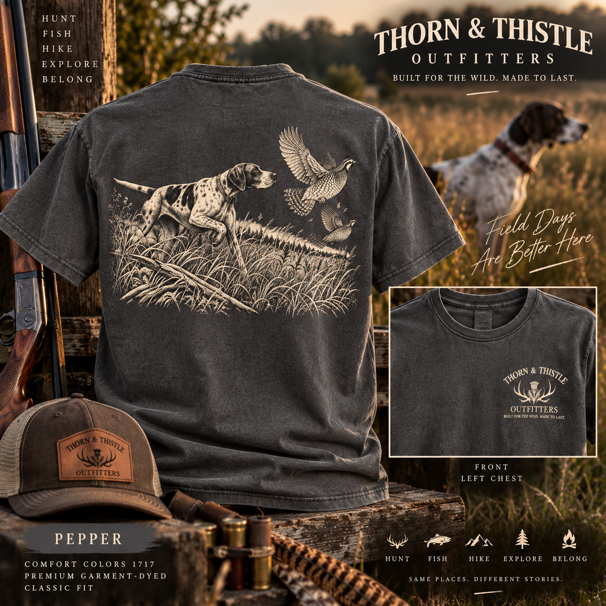 Vintage Upland Bird Hunting Tee – Pointer Dog Graphic Shirt