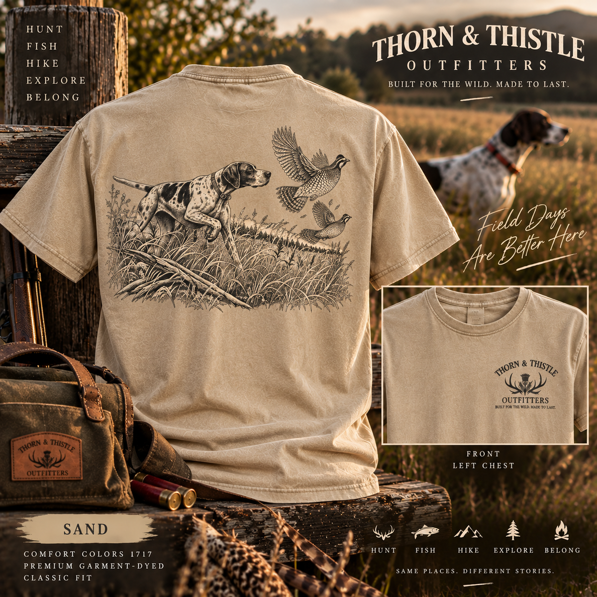 Vintage Upland Bird Hunting Tee – Pointer Dog Graphic Shirt