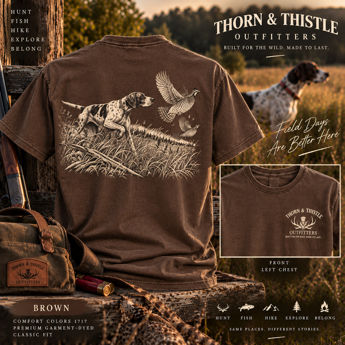 Vintage Upland Bird Hunting Tee – Pointer Dog Graphic Shirt