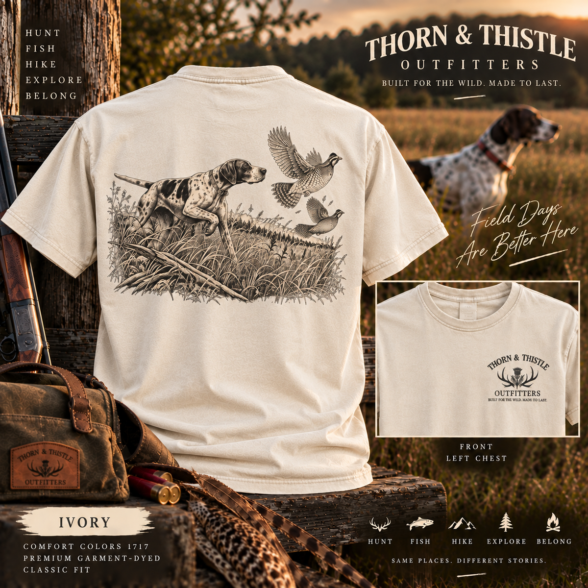 Vintage Upland Bird Hunting Tee – Pointer Dog Graphic Shirt