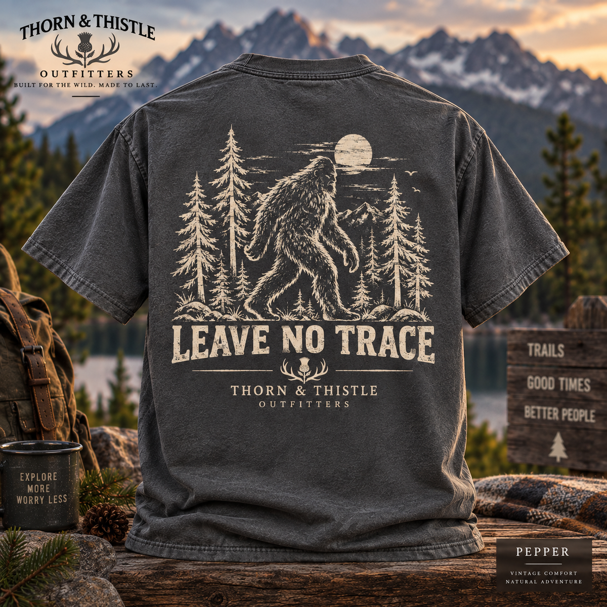 Leave No Trace Bigfoot Hiking Tee – Vintage Sasquatch Shirt