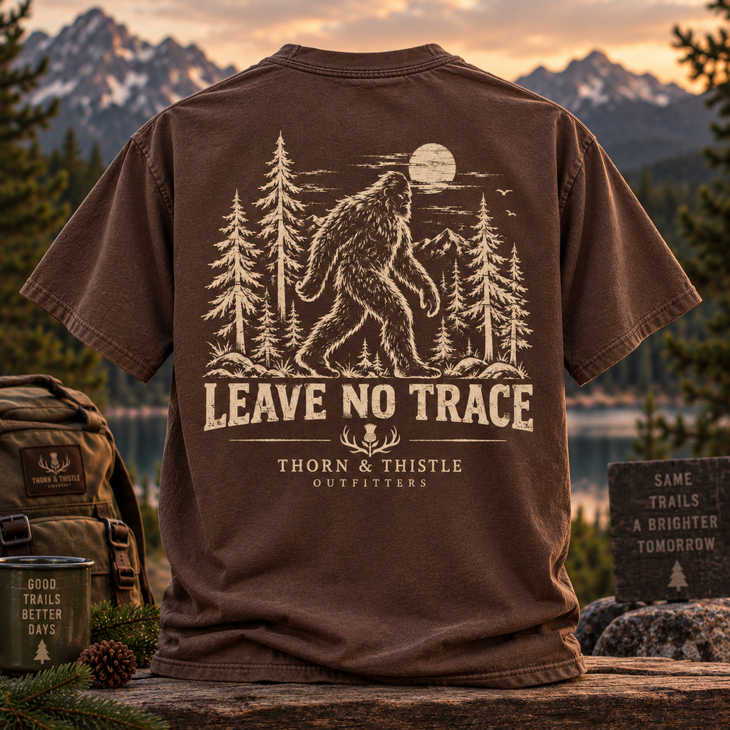 Leave No Trace Bigfoot Hiking Tee – Vintage Sasquatch Shirt