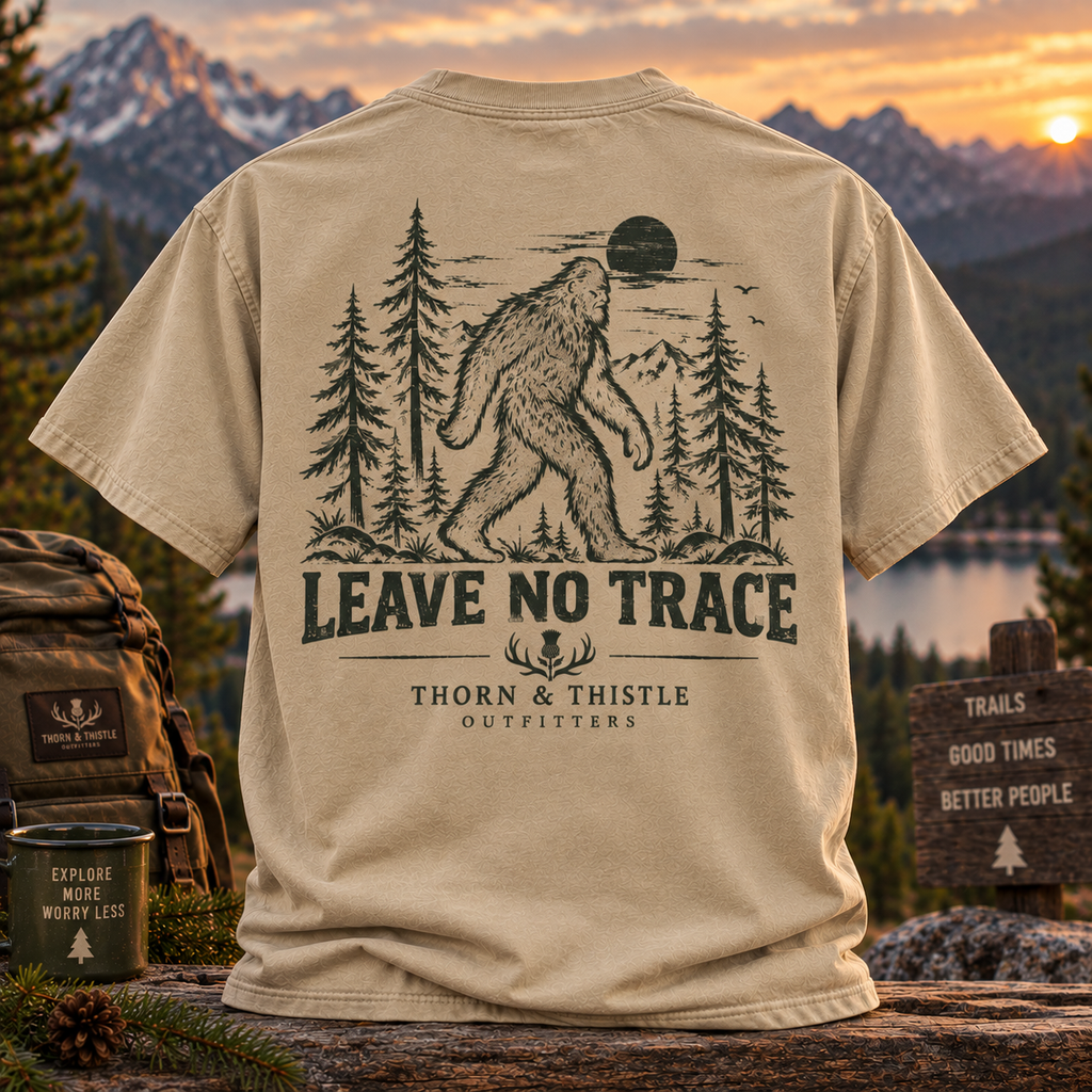 Leave No Trace Bigfoot Hiking Tee – Vintage Sasquatch Shirt