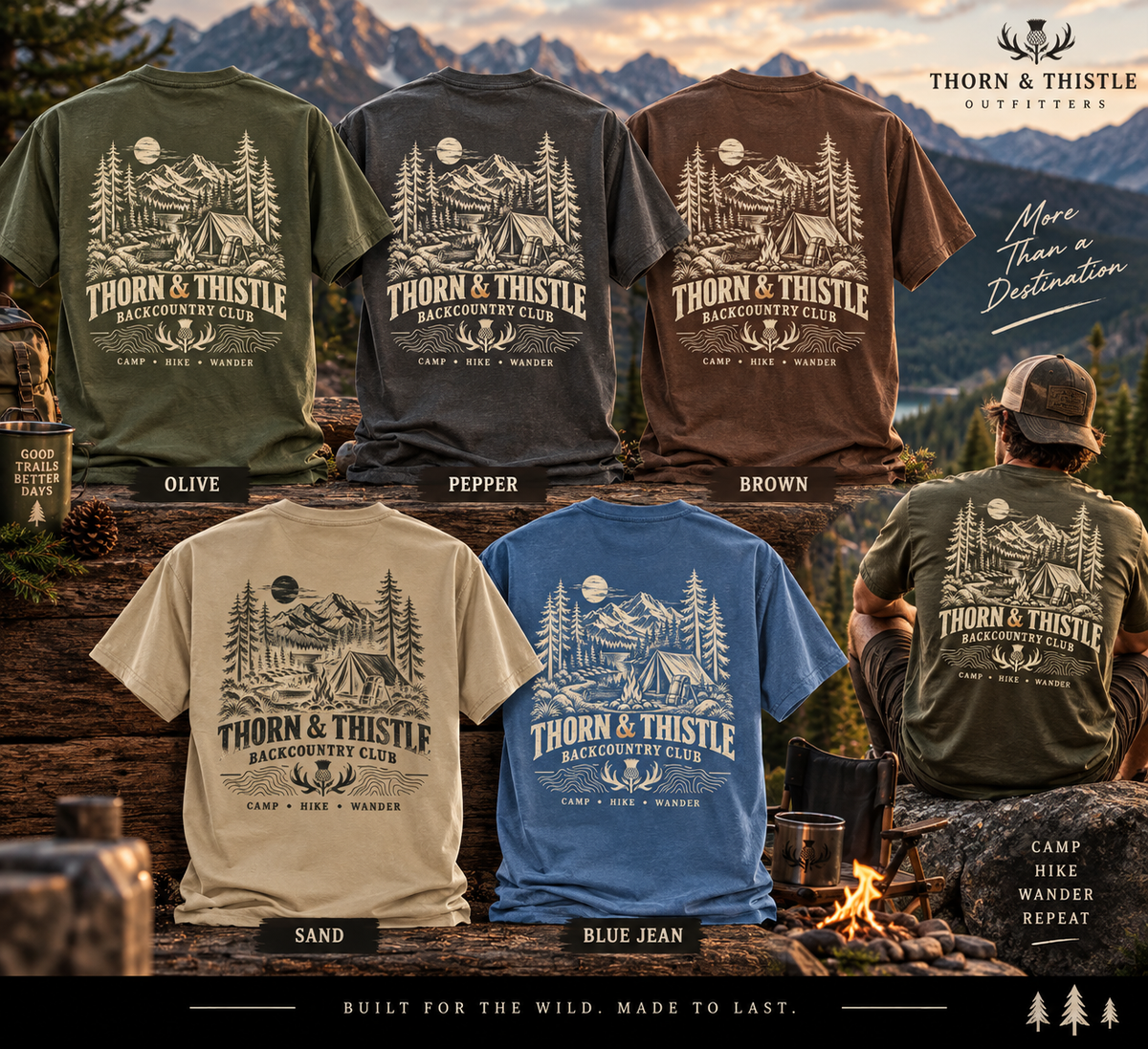 Backcountry Club Camping Tee – Vintage Mountain Hiking Shirt  Description: