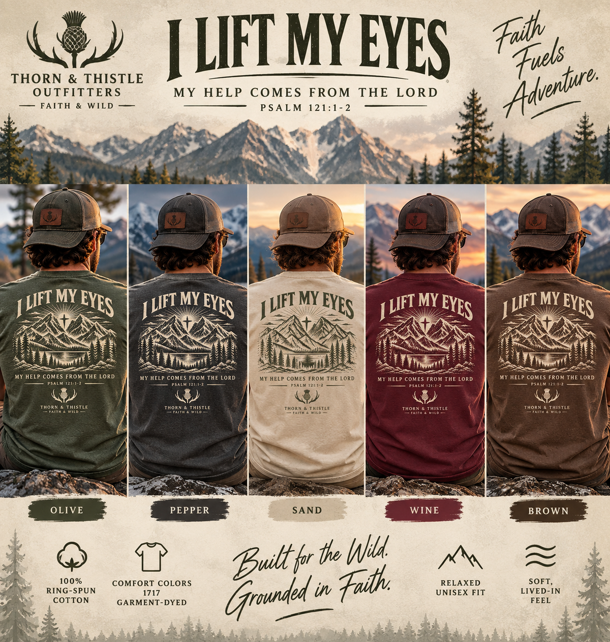 I Lift My Eyes Christian Hiking Tee – Psalm 121:1-2
