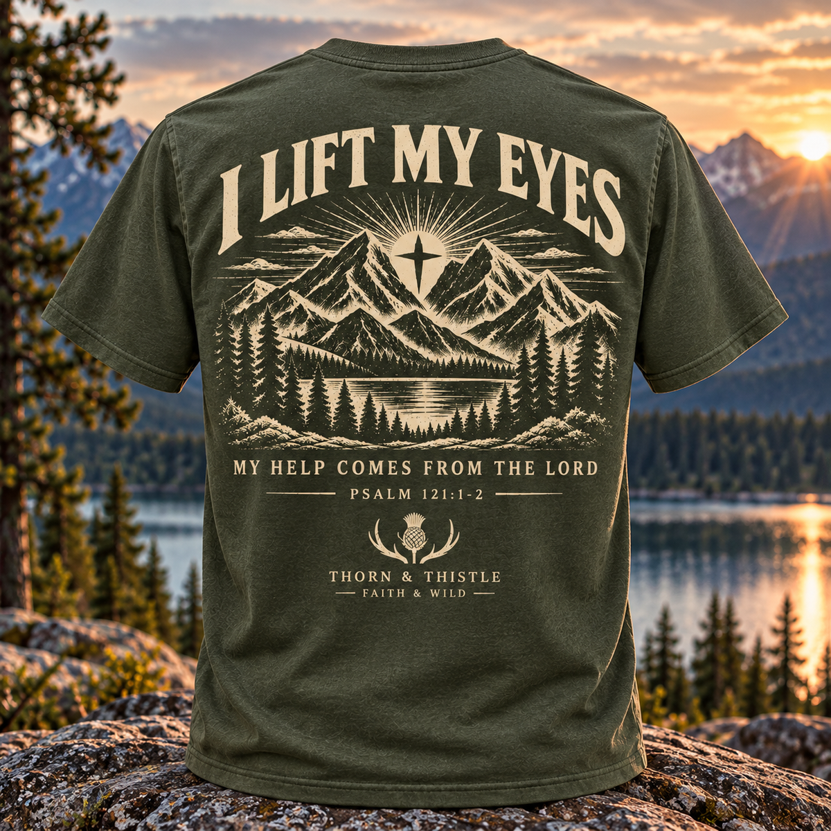 I Lift My Eyes Christian Hiking Tee – Psalm 121:1-2