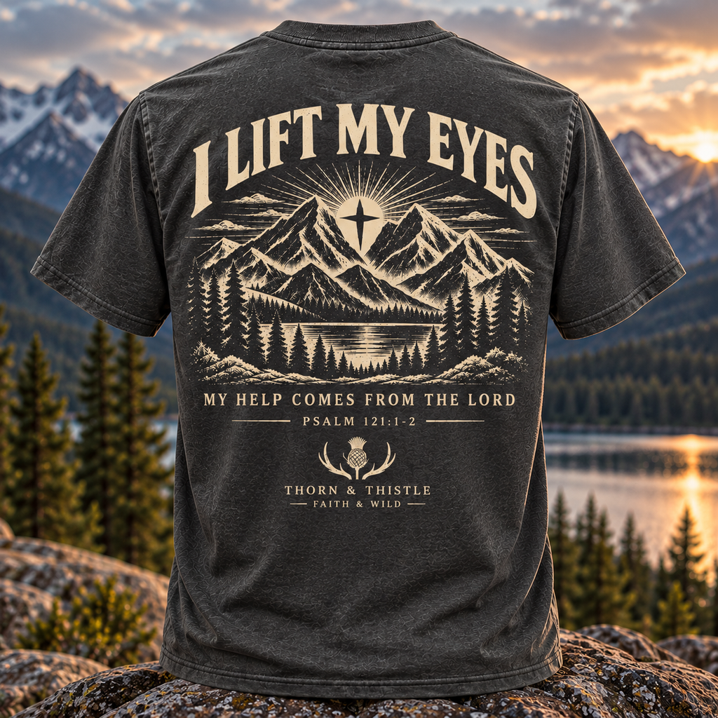 I Lift My Eyes Christian Hiking Tee – Psalm 121:1-2