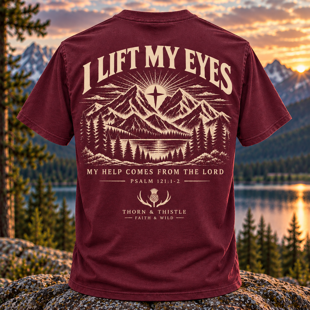 I Lift My Eyes Christian Hiking Tee – Psalm 121:1-2