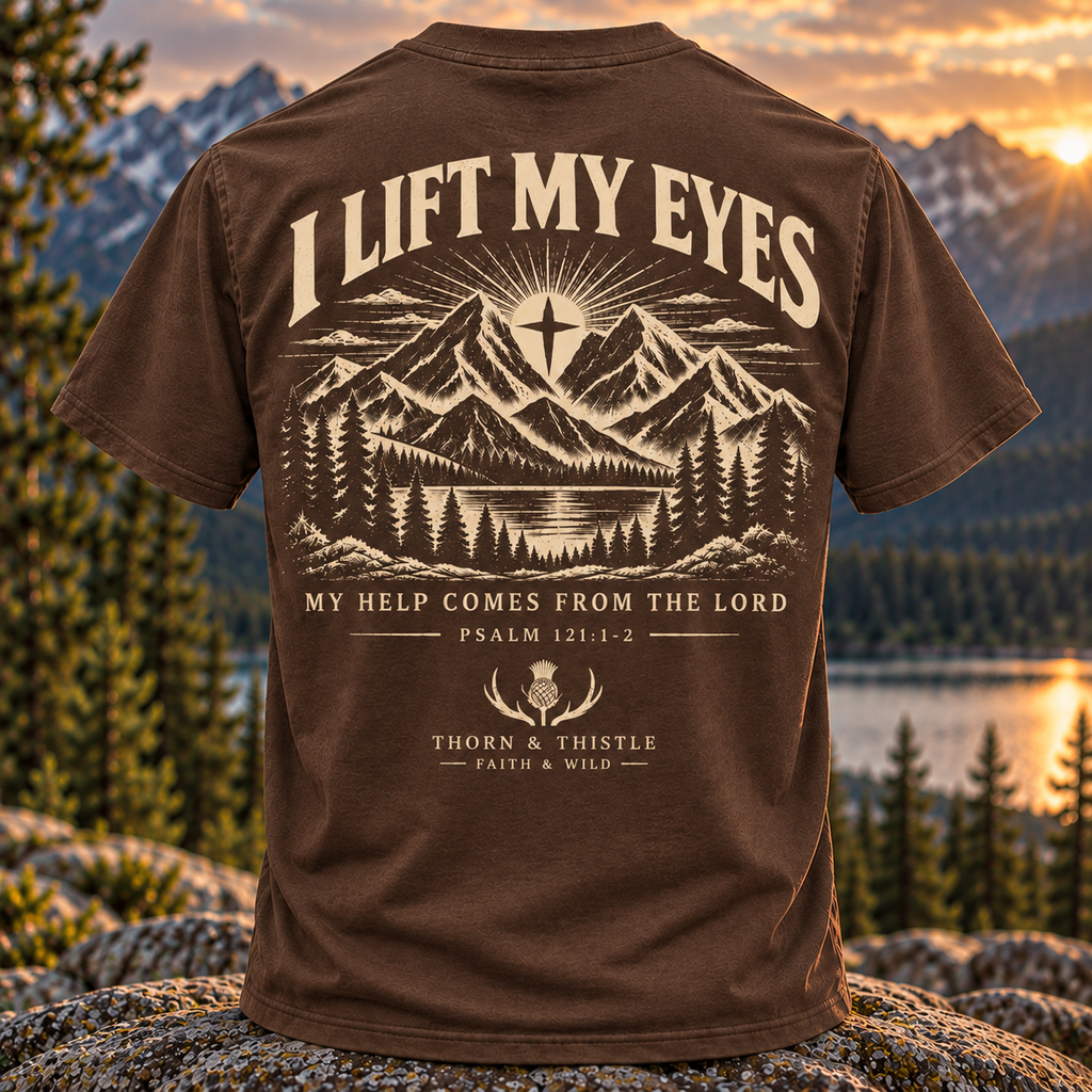 I Lift My Eyes Christian Hiking Tee – Psalm 121:1-2
