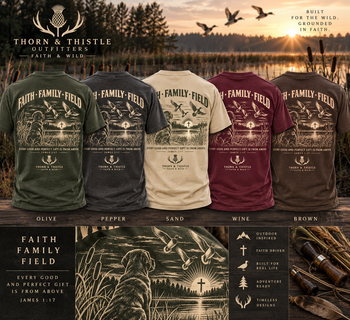 Faith Family Field Christian Hunting Tee – James 1:17