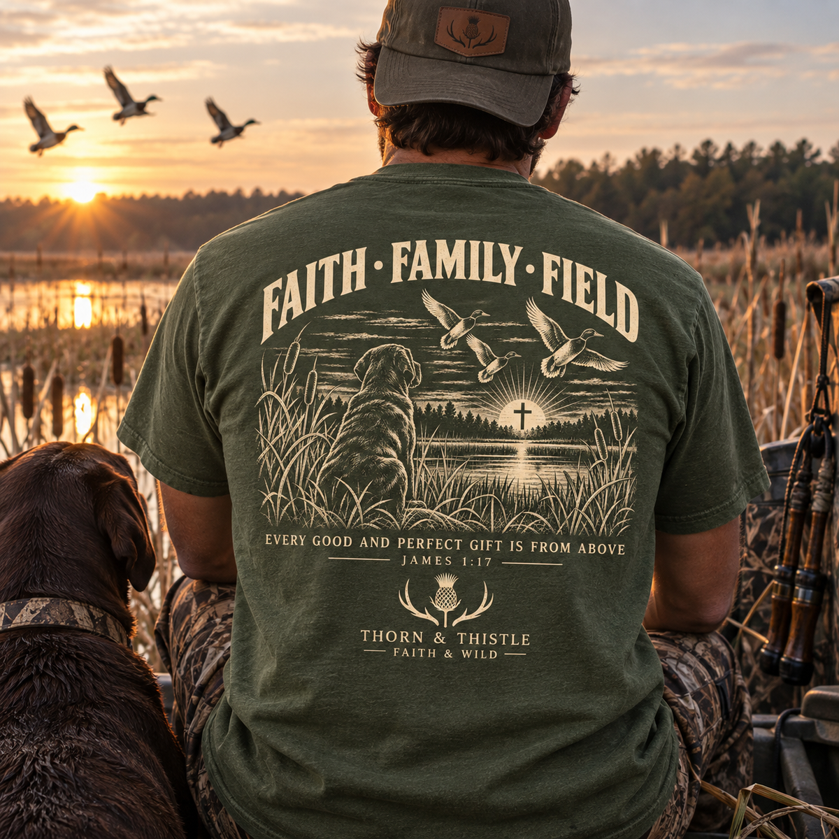 Faith Family Field Christian Hunting Tee – James 1:17