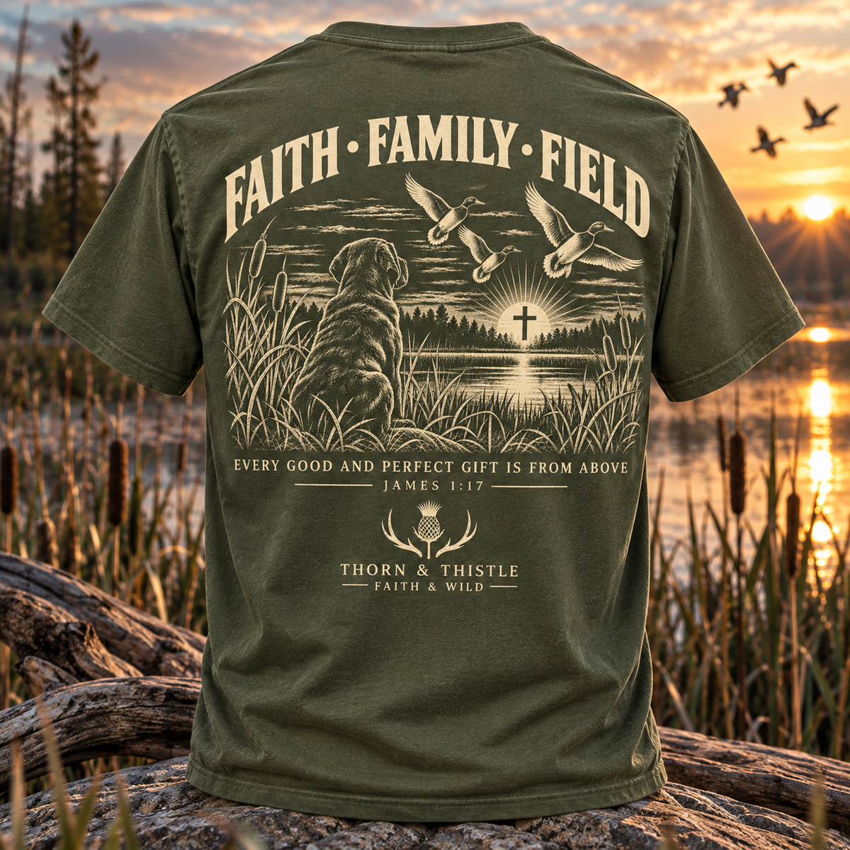 Faith Family Field Christian Hunting Tee – James 1:17