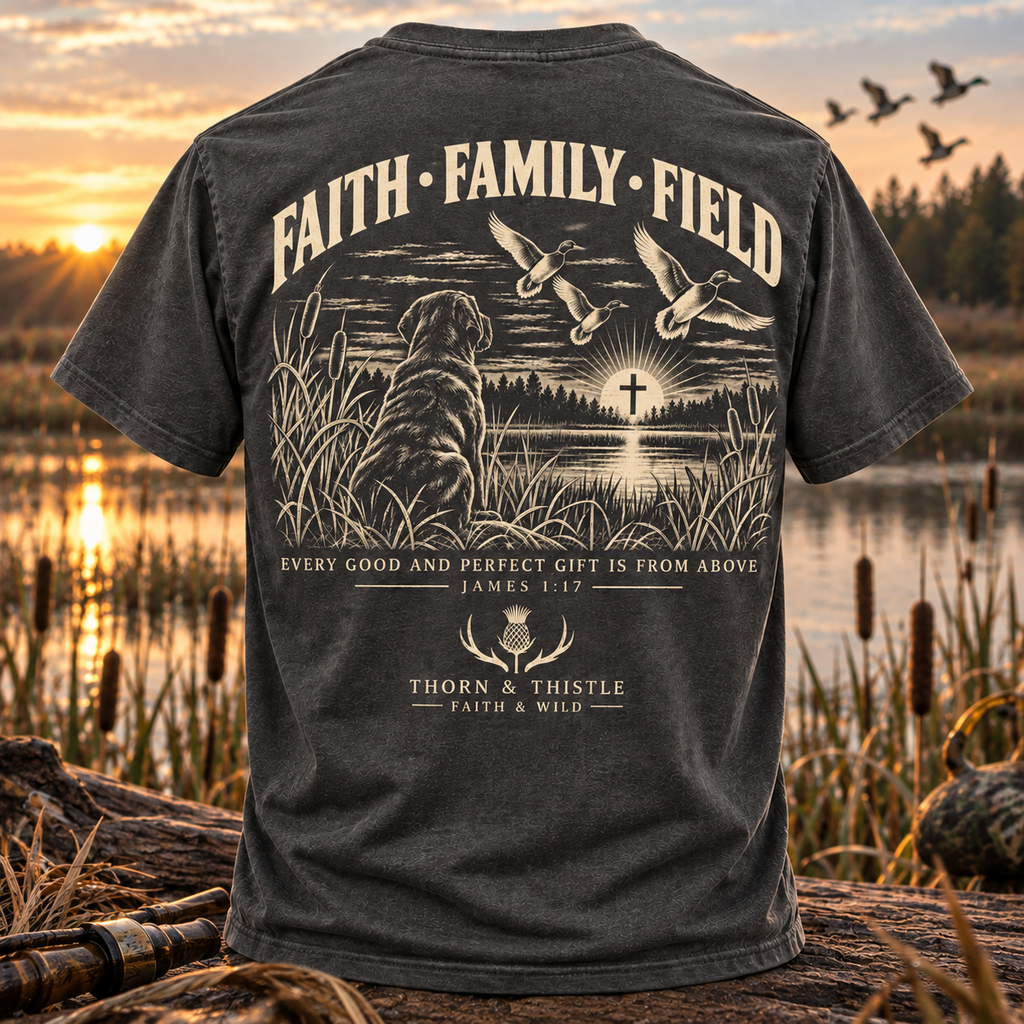 Faith Family Field Christian Hunting Tee – James 1:17