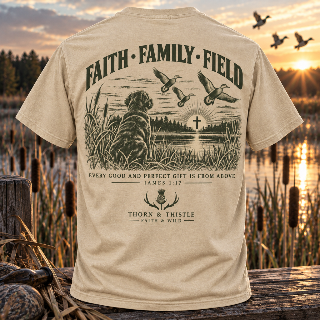 Faith Family Field Christian Hunting Tee – James 1:17