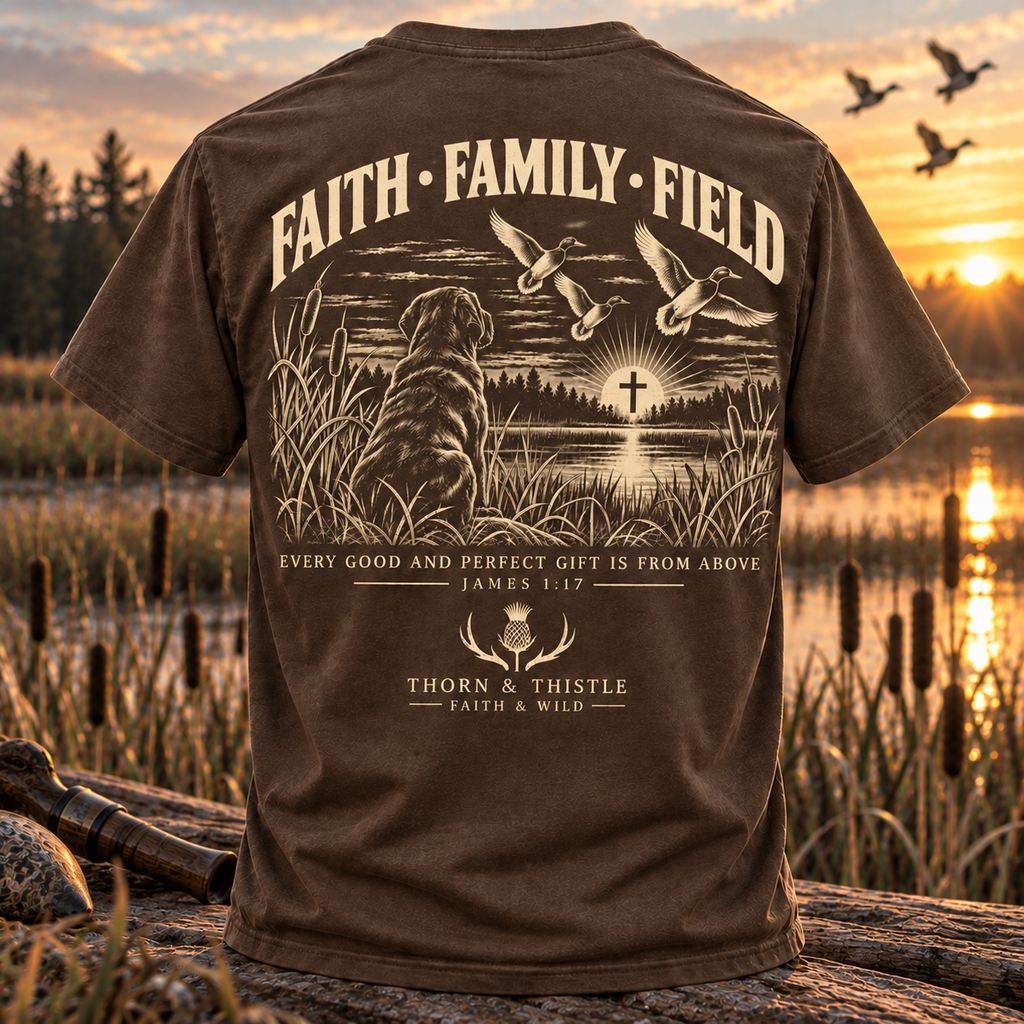 Faith Family Field Christian Hunting Tee – James 1:17
