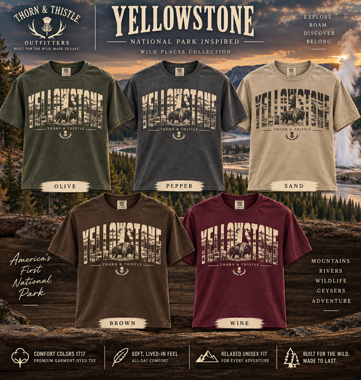 Yellowstone Bison Tee – Vintage National Park Outdoor Shirt