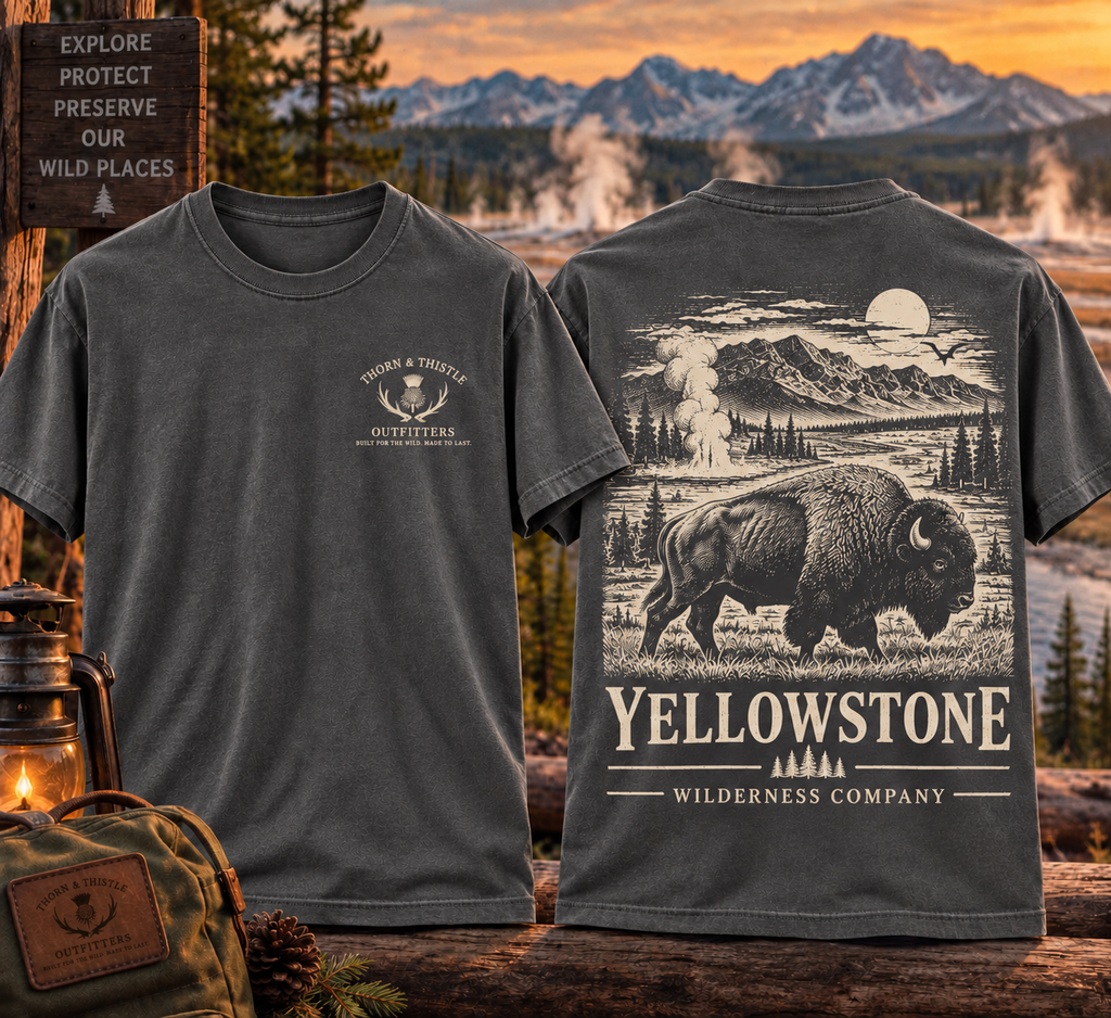 Yellowstone Bison Tee – Vintage Wilderness Outdoor Shirt
