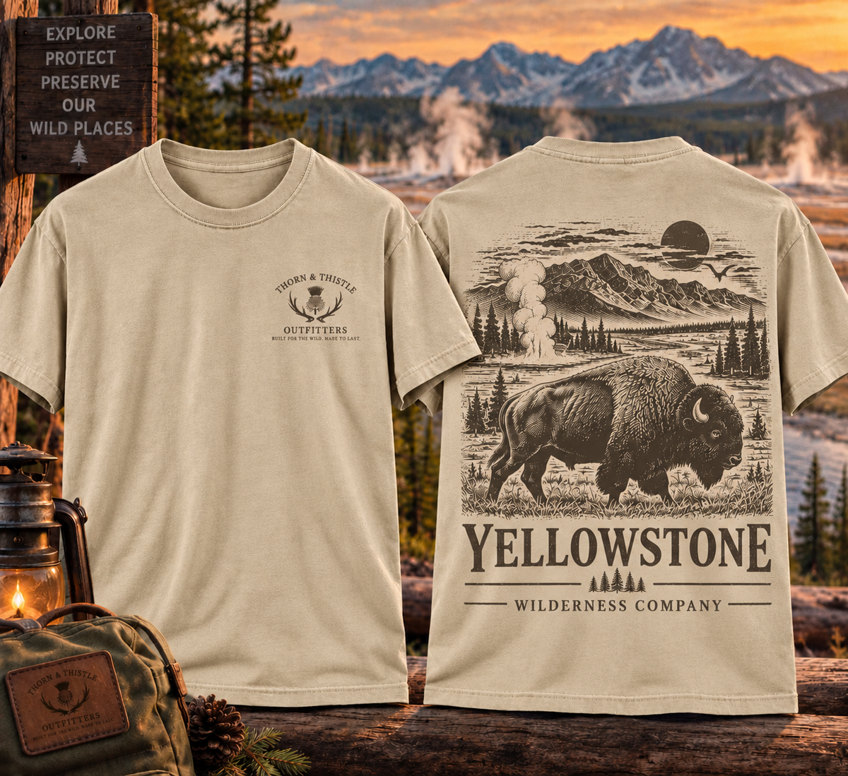 Yellowstone Bison Tee – Vintage Wilderness Outdoor Shirt