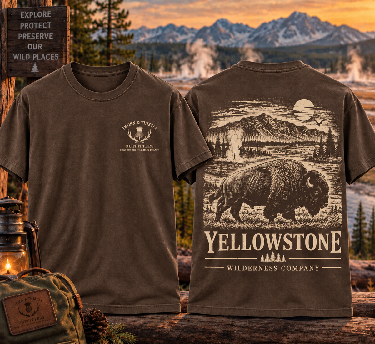 Yellowstone Bison Tee – Vintage Wilderness Outdoor Shirt
