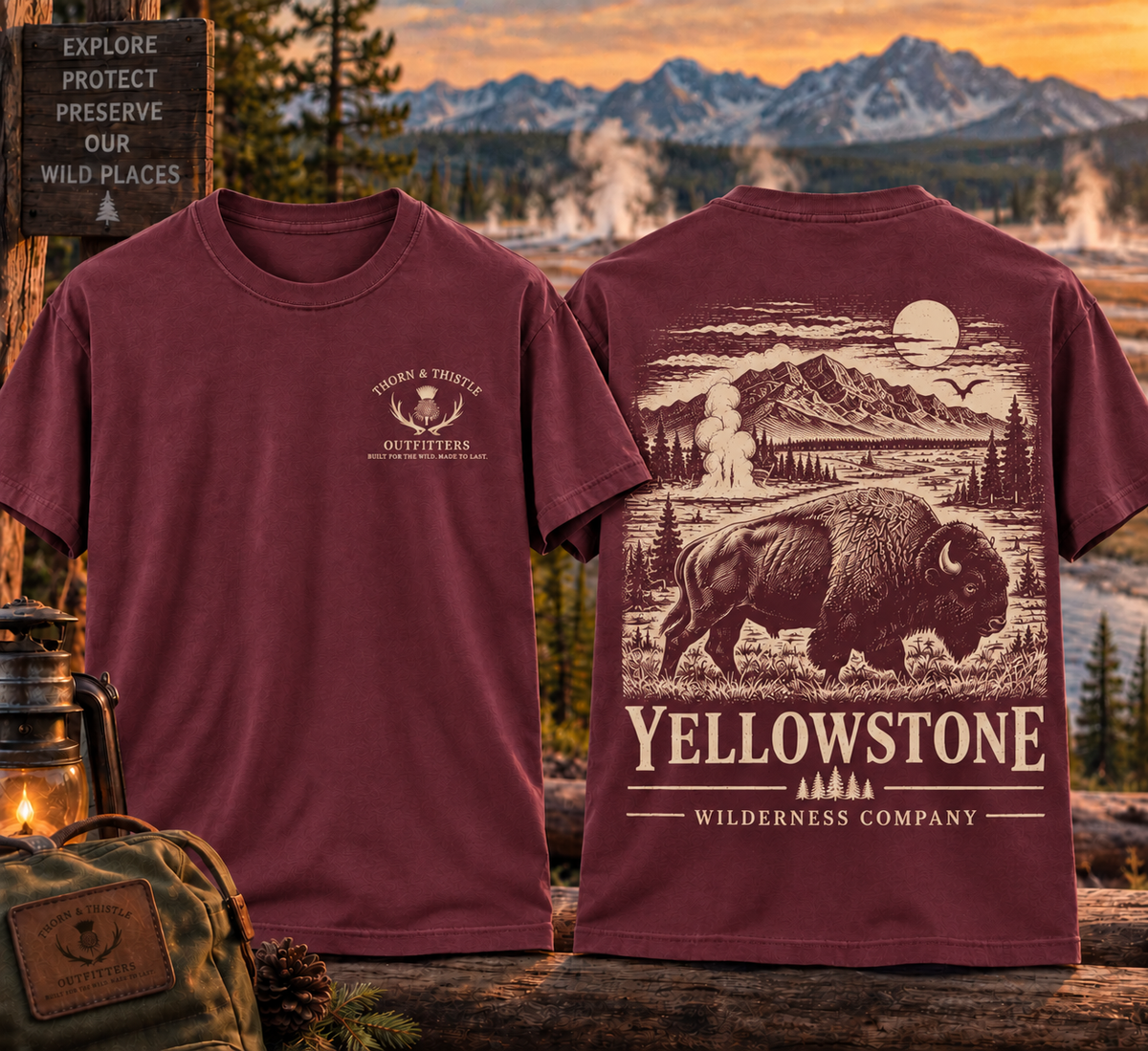 Yellowstone Bison Tee – Vintage Wilderness Outdoor Shirt