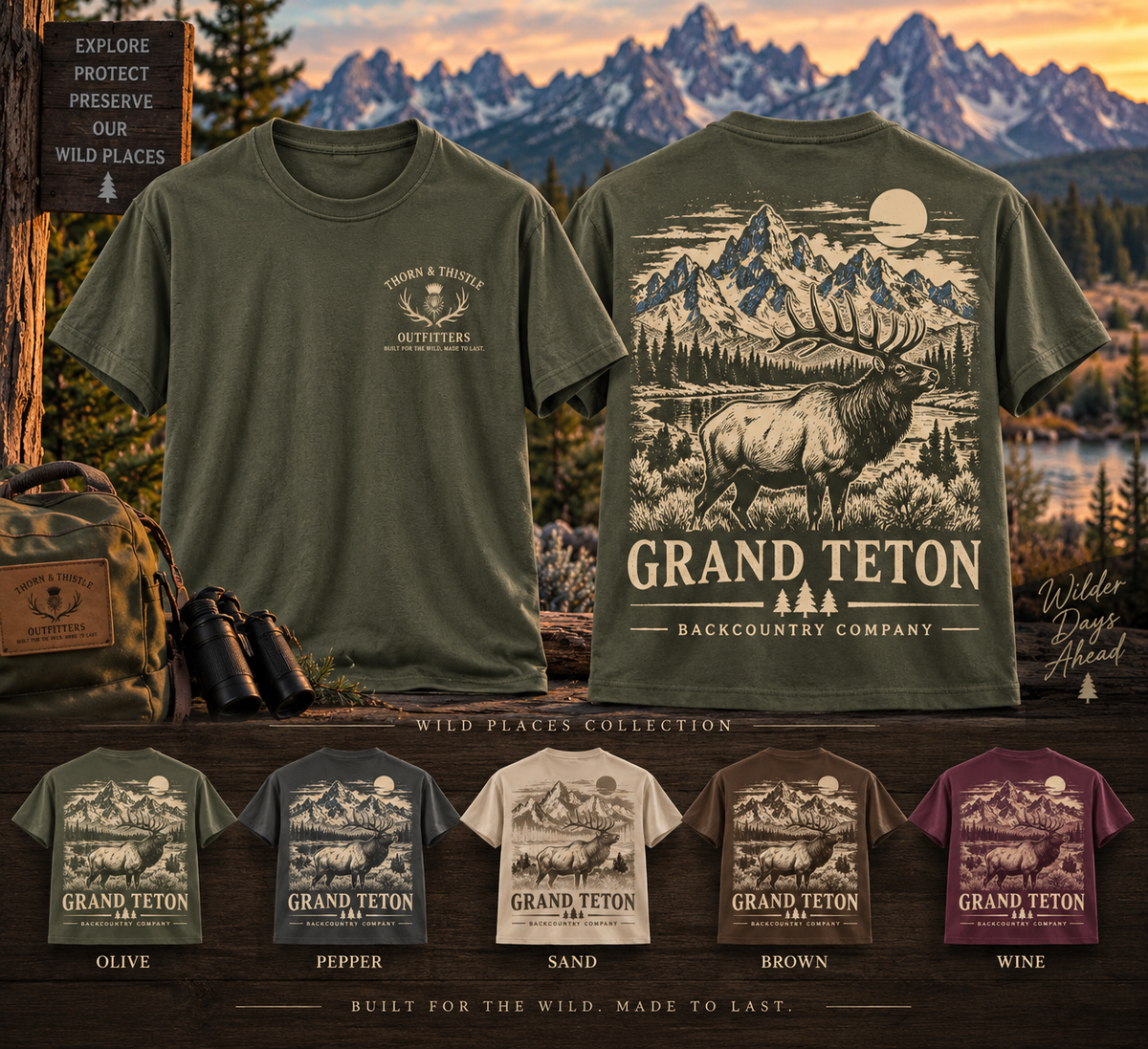 Grand Teton Elk Tee – Vintage Backcountry Outdoor Shirt