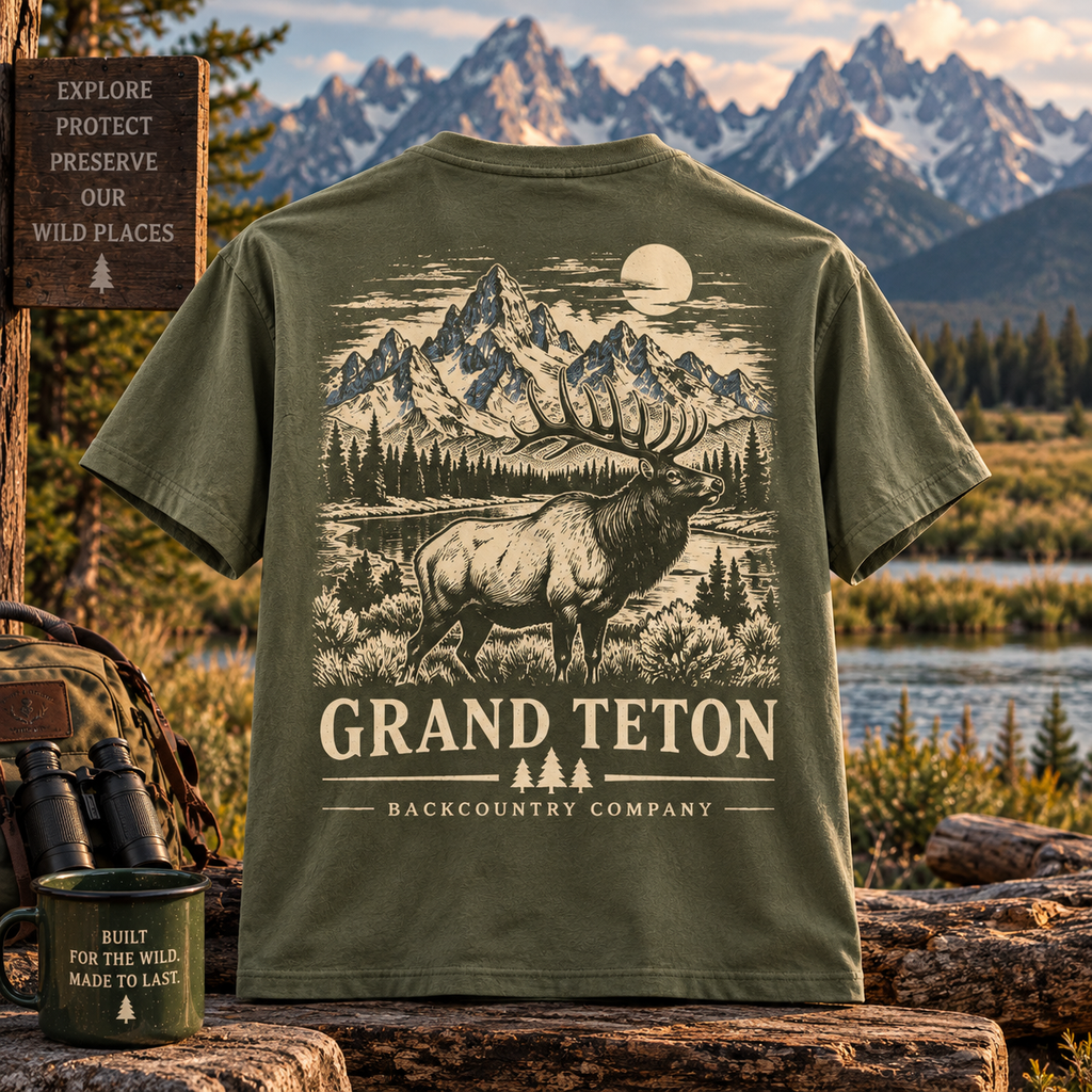 Grand Teton Elk Tee – Vintage Backcountry Outdoor Shirt
