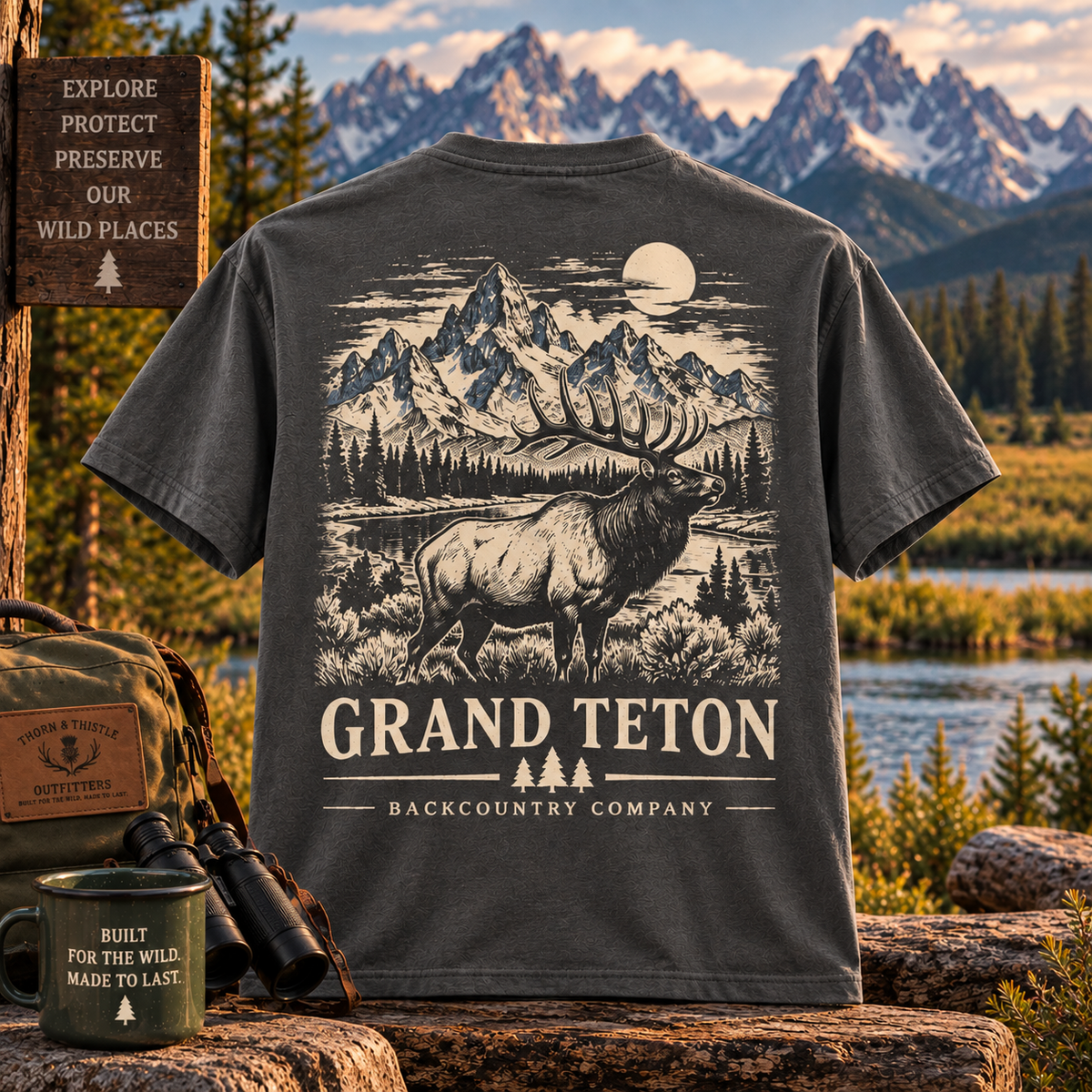 Grand Teton Elk Tee – Vintage Backcountry Outdoor Shirt