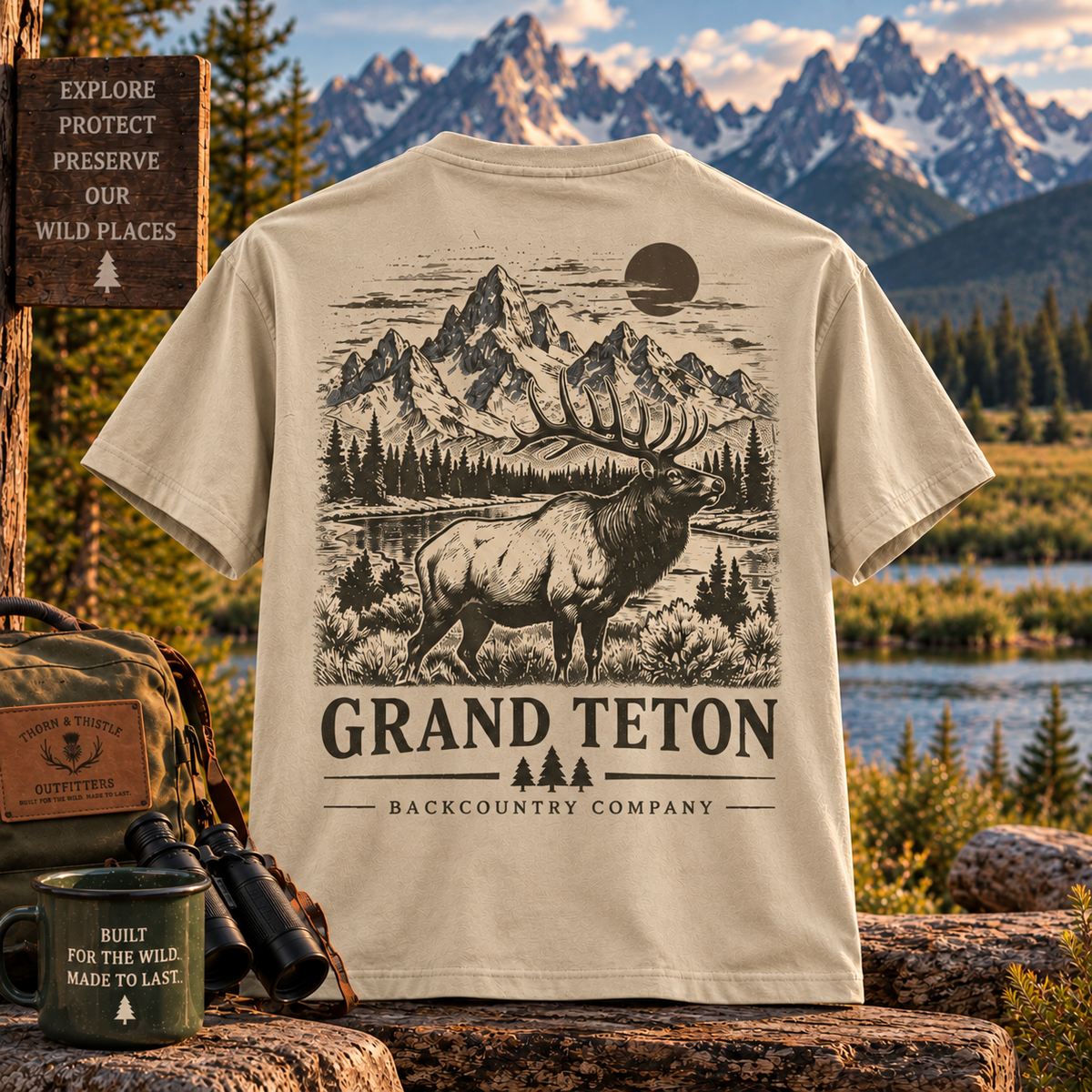 Grand Teton Elk Tee – Vintage Backcountry Outdoor Shirt