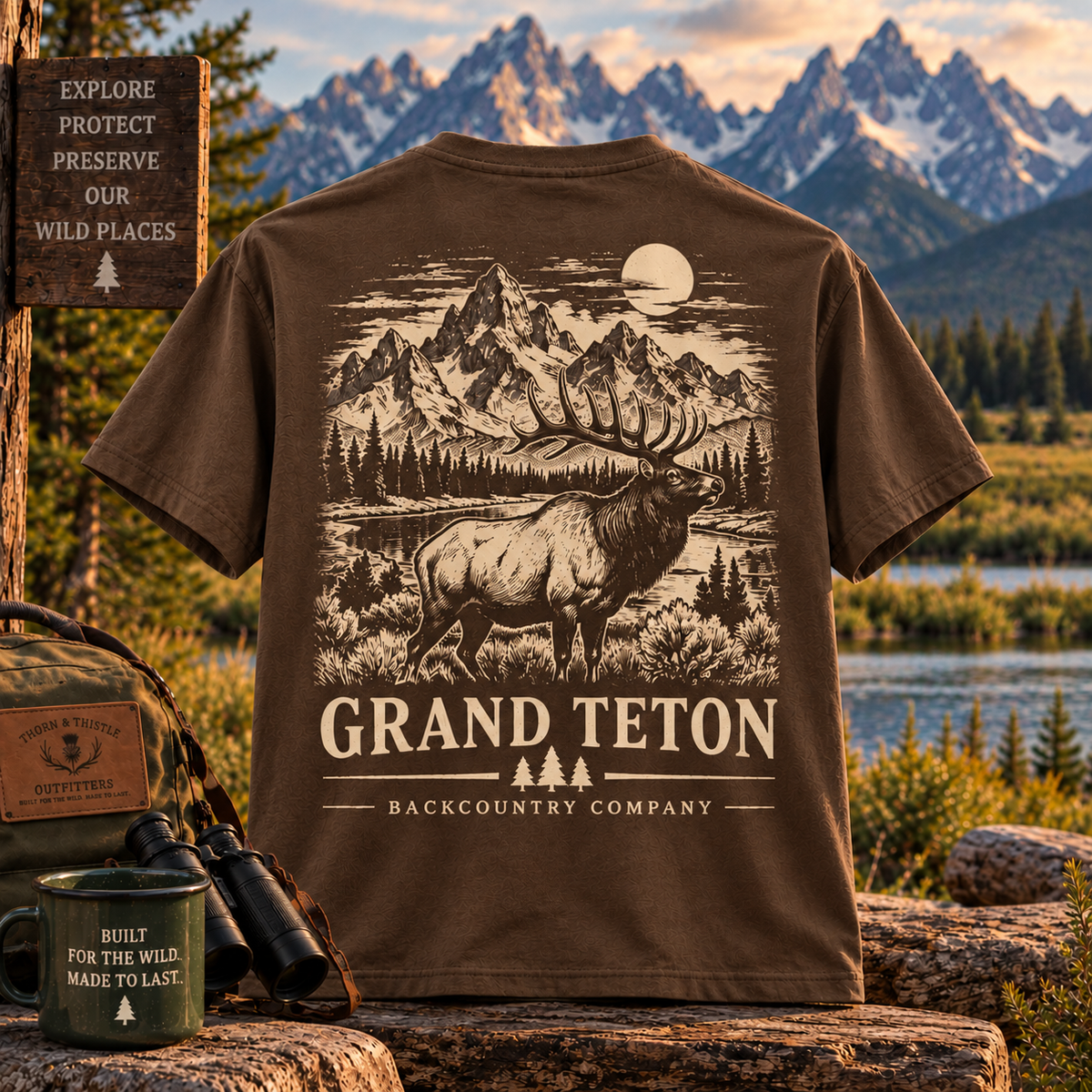 Grand Teton Elk Tee – Vintage Backcountry Outdoor Shirt