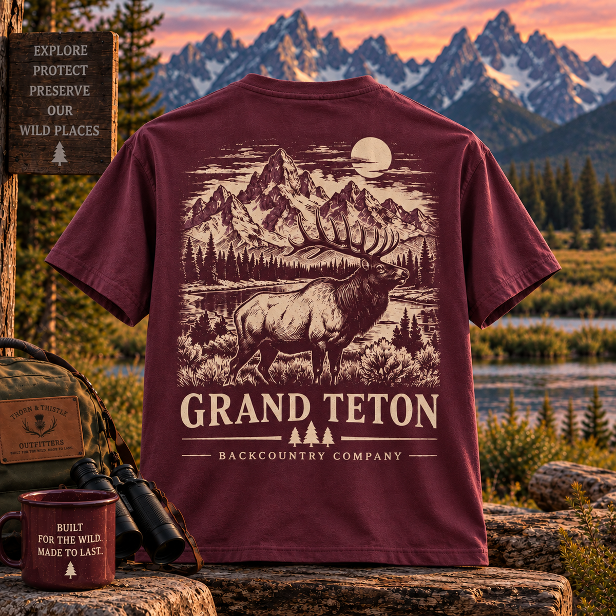 Grand Teton Elk Tee – Vintage Backcountry Outdoor Shirt