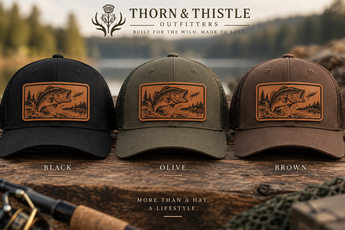 Largemouth Bass Leather Patch Trucker Hat