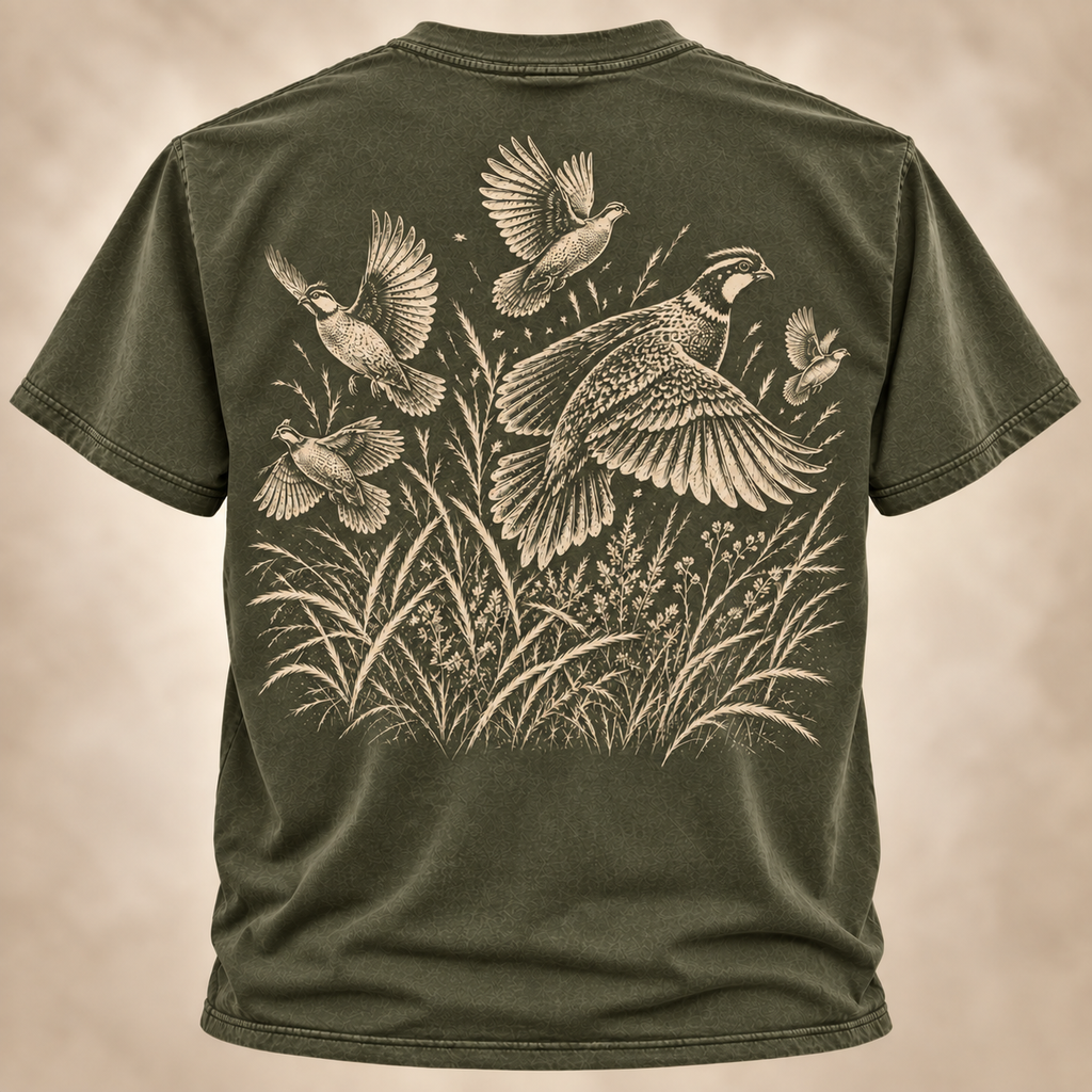 Quail Hunting Shirt – Vintage Covey Flush Outdoor Tee  Description