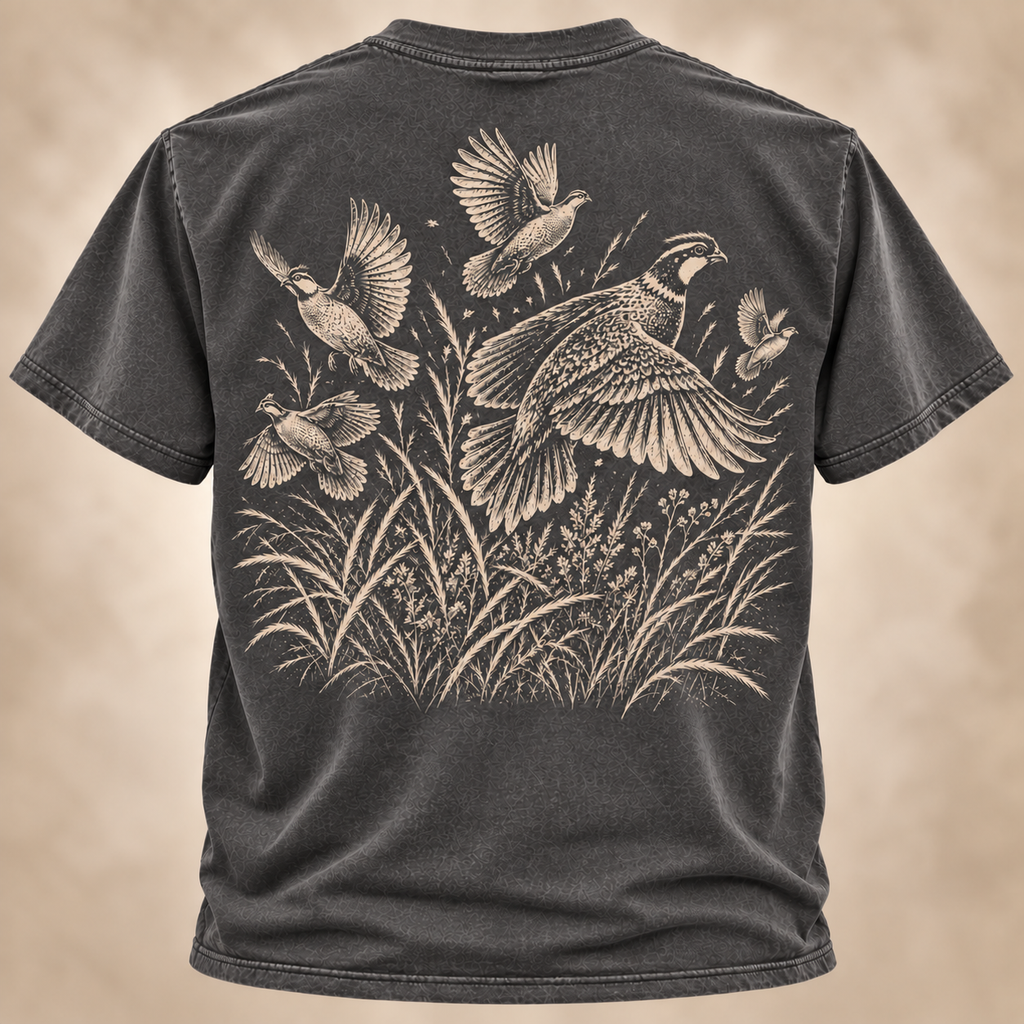 Quail Hunting Shirt – Vintage Covey Flush Outdoor Tee  Description