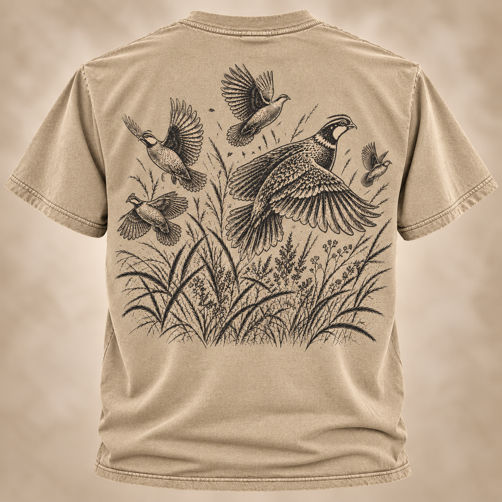Quail Hunting Shirt – Vintage Covey Flush Outdoor Tee  Description