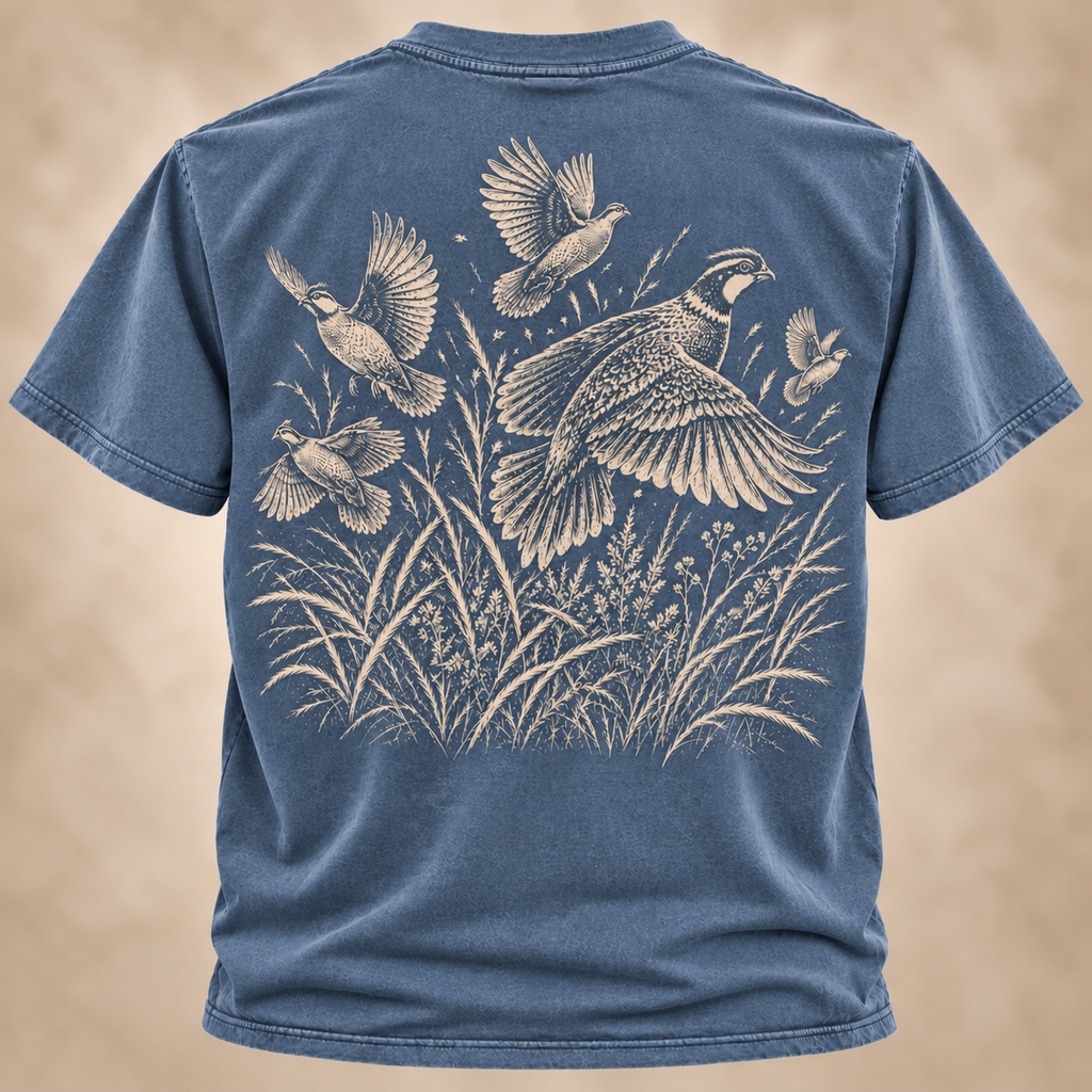 Quail Hunting Shirt – Vintage Covey Flush Outdoor Tee  Description