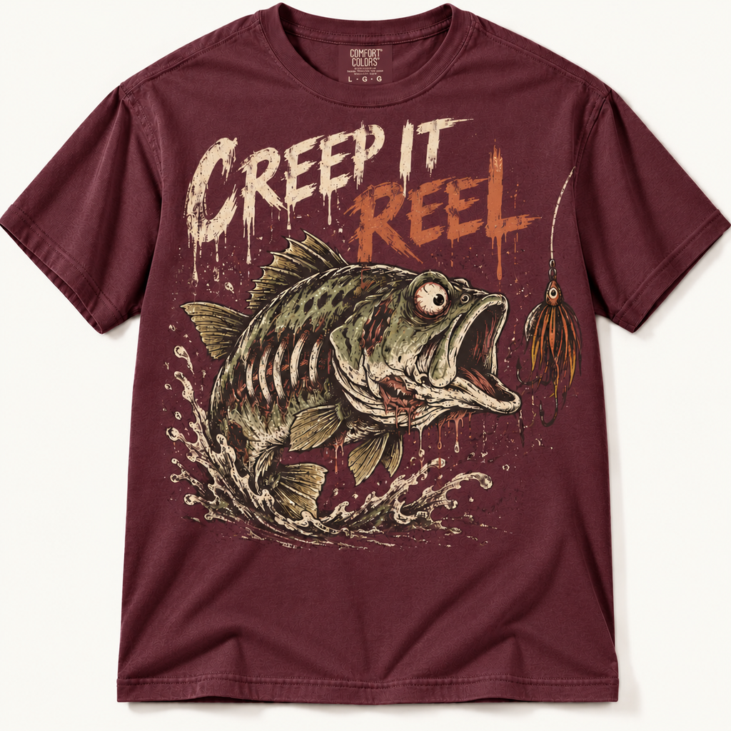 Creep It Reel Funny Halloween Zombie Bass Fishing Graphic Tee