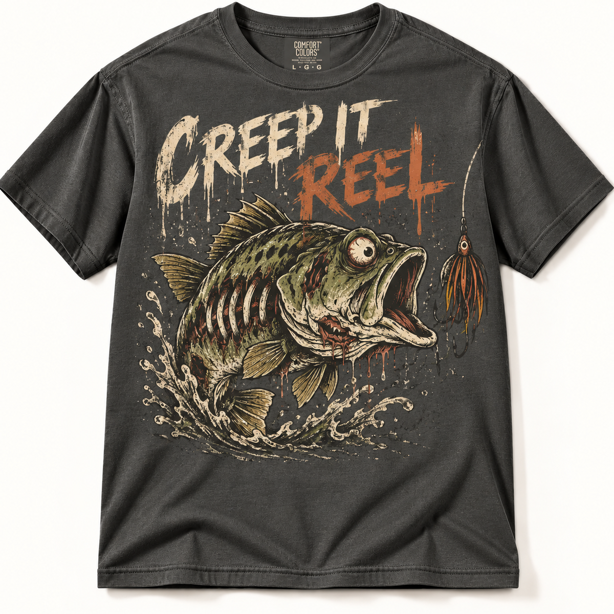 Creep It Reel Funny Halloween Zombie Bass Fishing Graphic Tee