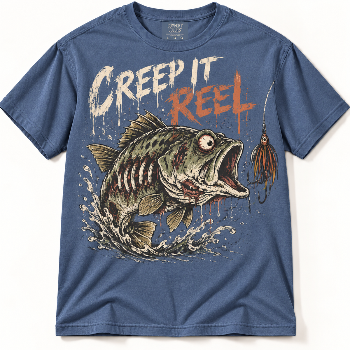 Creep It Reel Funny Halloween Zombie Bass Fishing Graphic Tee
