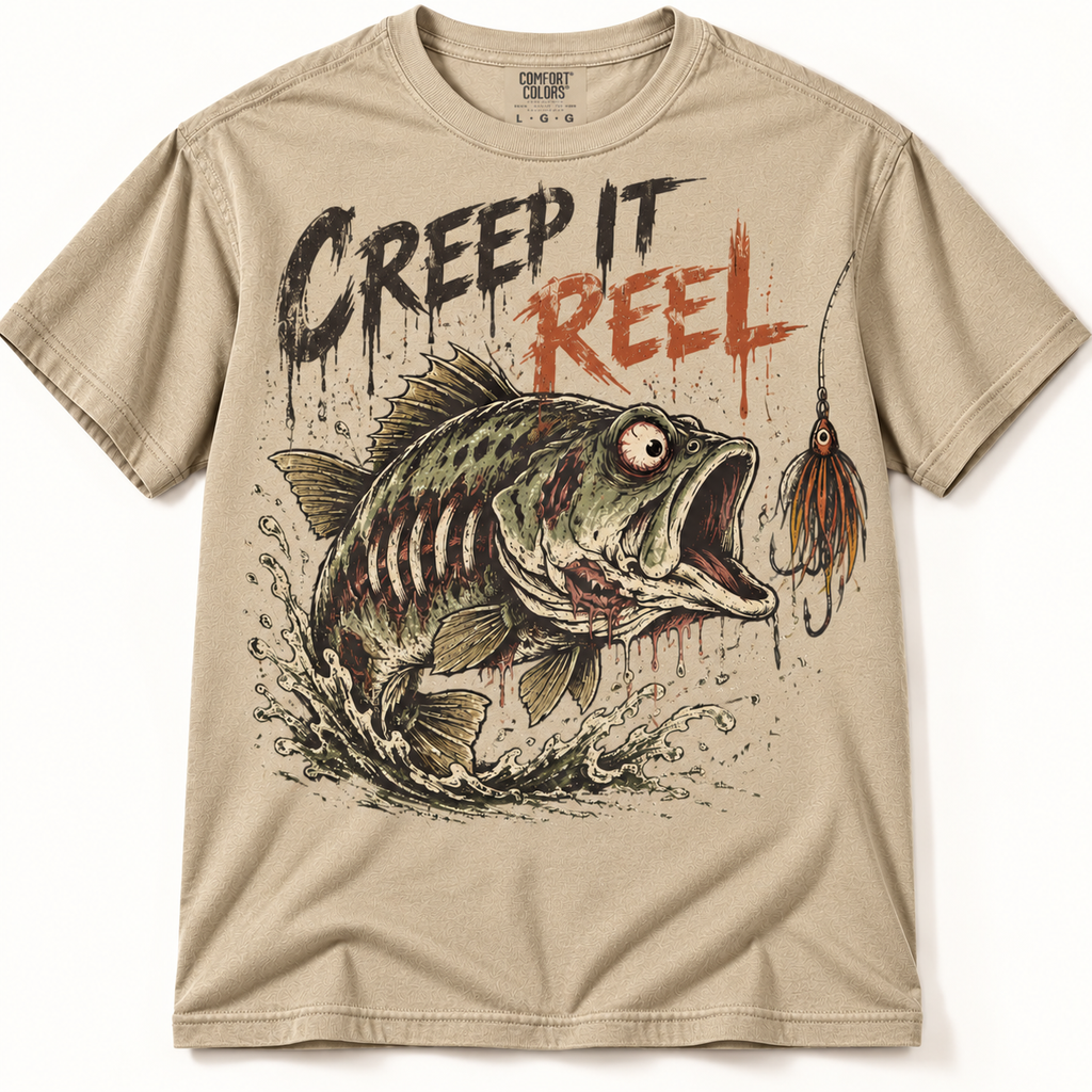 Creep It Reel Funny Halloween Zombie Bass Fishing Graphic Tee