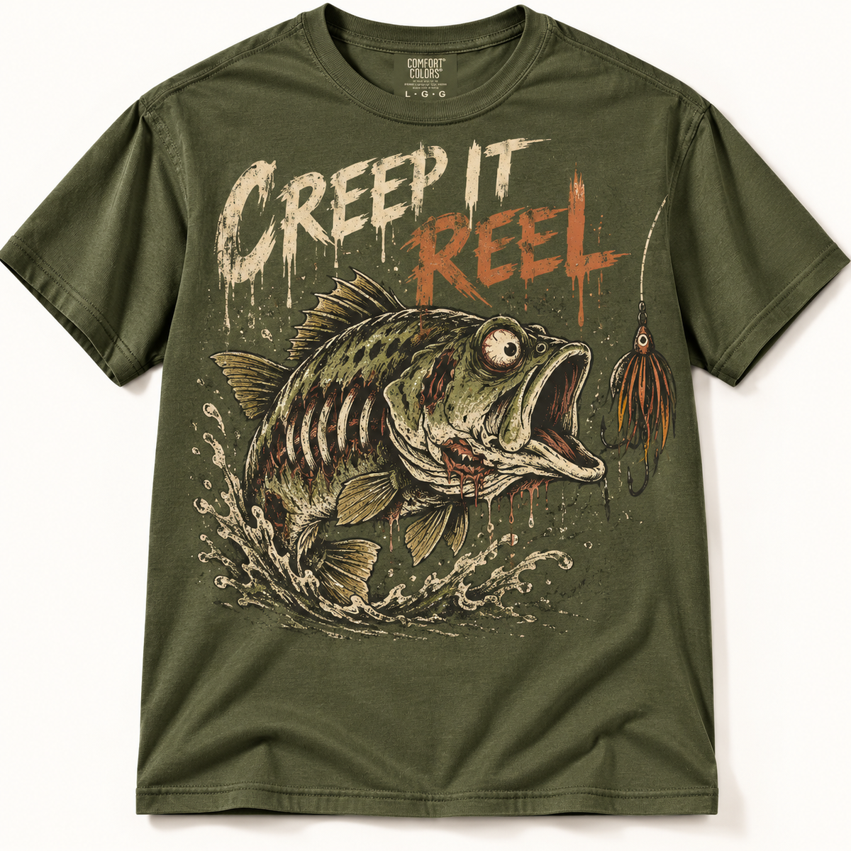 Creep It Reel Funny Halloween Zombie Bass Fishing Graphic Tee