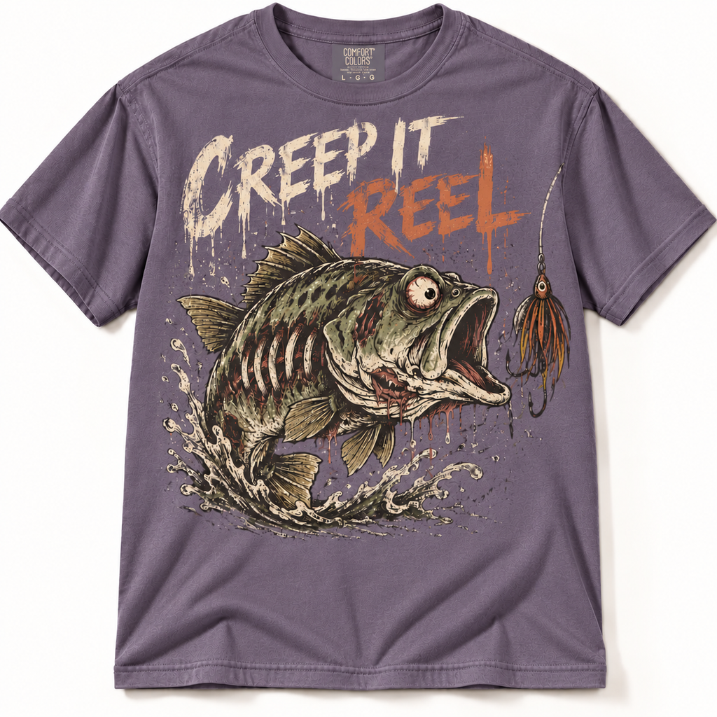 Creep It Reel Funny Halloween Zombie Bass Fishing Graphic Tee