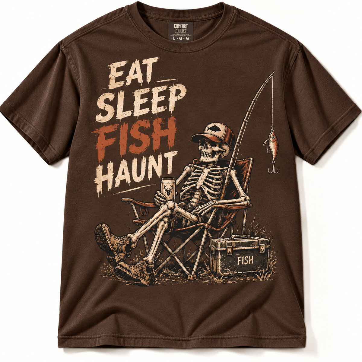 Eat Sleep Fish Haunt Funny Halloween Skeleton Fishing Graphic Tee