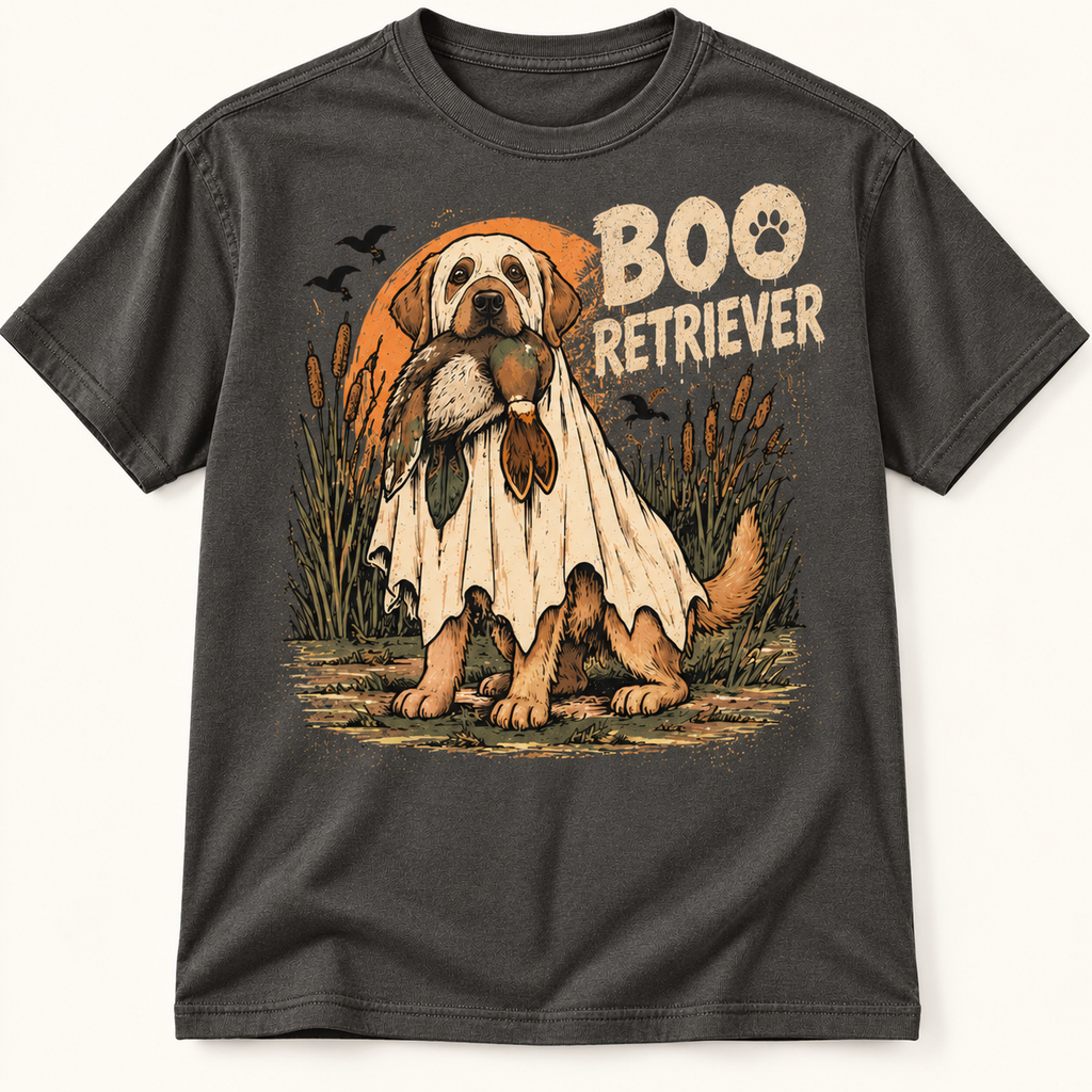 Boo Retriever Funny Halloween Duck Hunting Dog Graphic Tee